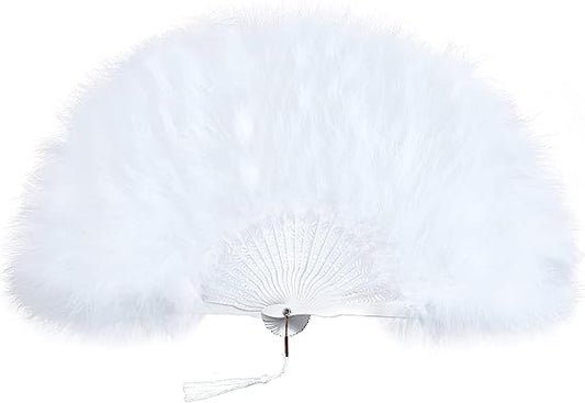 Feather Fan 20s Vintage Folding Fan Flapper Hand Fan for Costume Dancing Show Tea Party Wedding Decoration (White)
