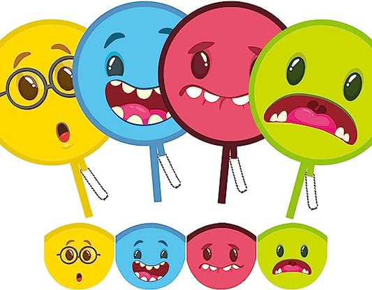 Handheld Cute Cartoon Monster Face Round Fans for Travel, Events, Indoor & Outdoor (Funny Monster)