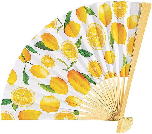 Lemon Printed Folding Hand Fans - Party Supplies - 12 Pieces